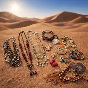 Boho Jewelry Lot 12 Piece Mixed Necklaces, Bracelets & Earrings Desert Gypsy